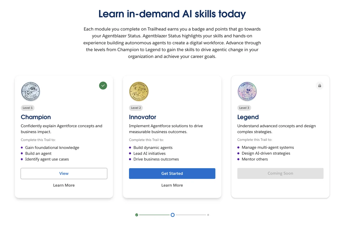 agentblazer status levels for Salesforce Agentforce learning paths