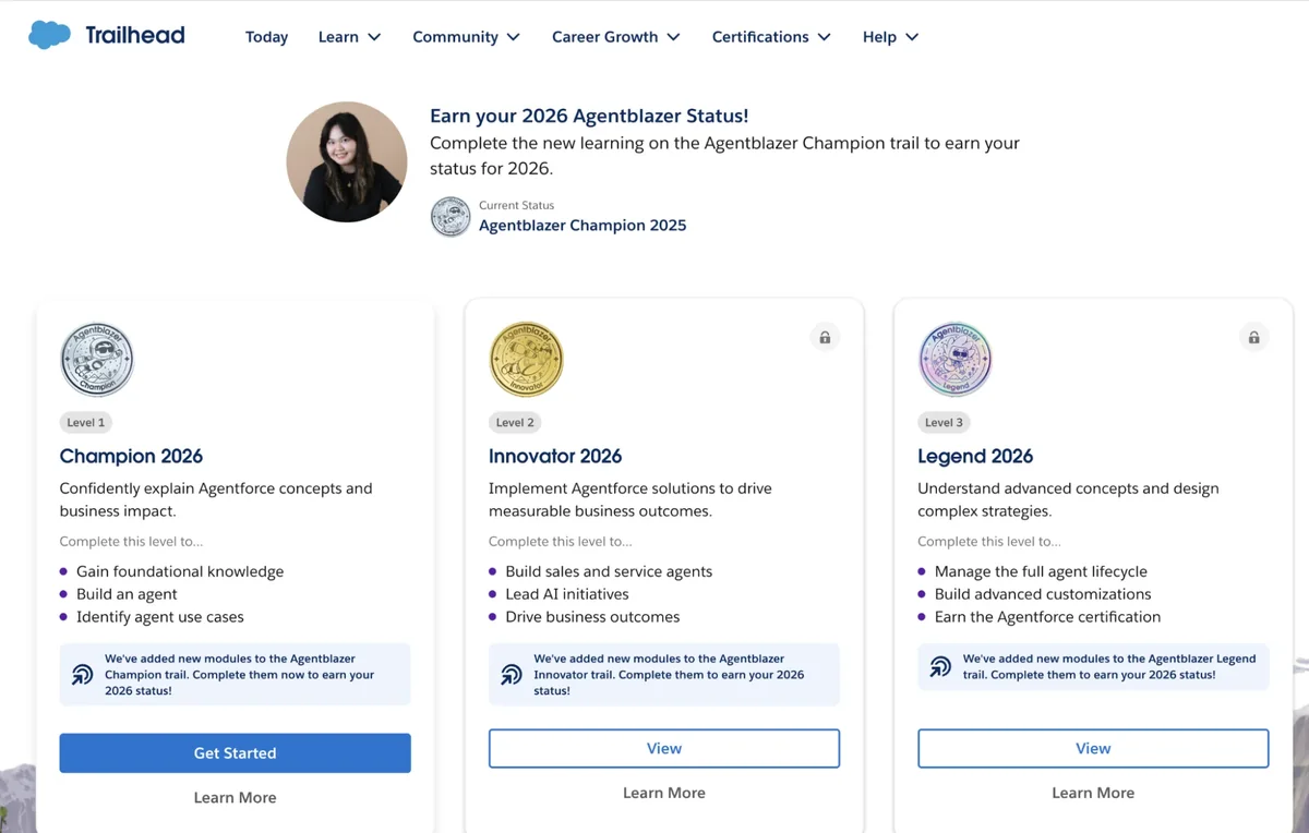 Salesforce Agentblazer 2026 renewal path for Agentforce Champion and Innovator learners
