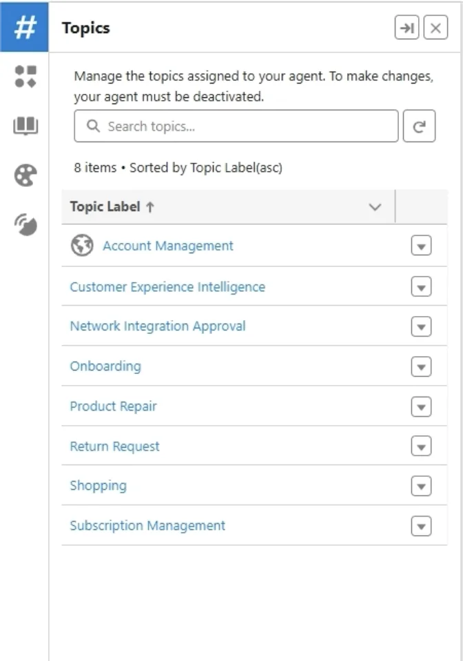 Agentforce Builder configuration screen for a service subagent