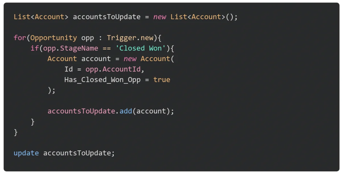 Apex DML outside loops example for Salesforce governor limits