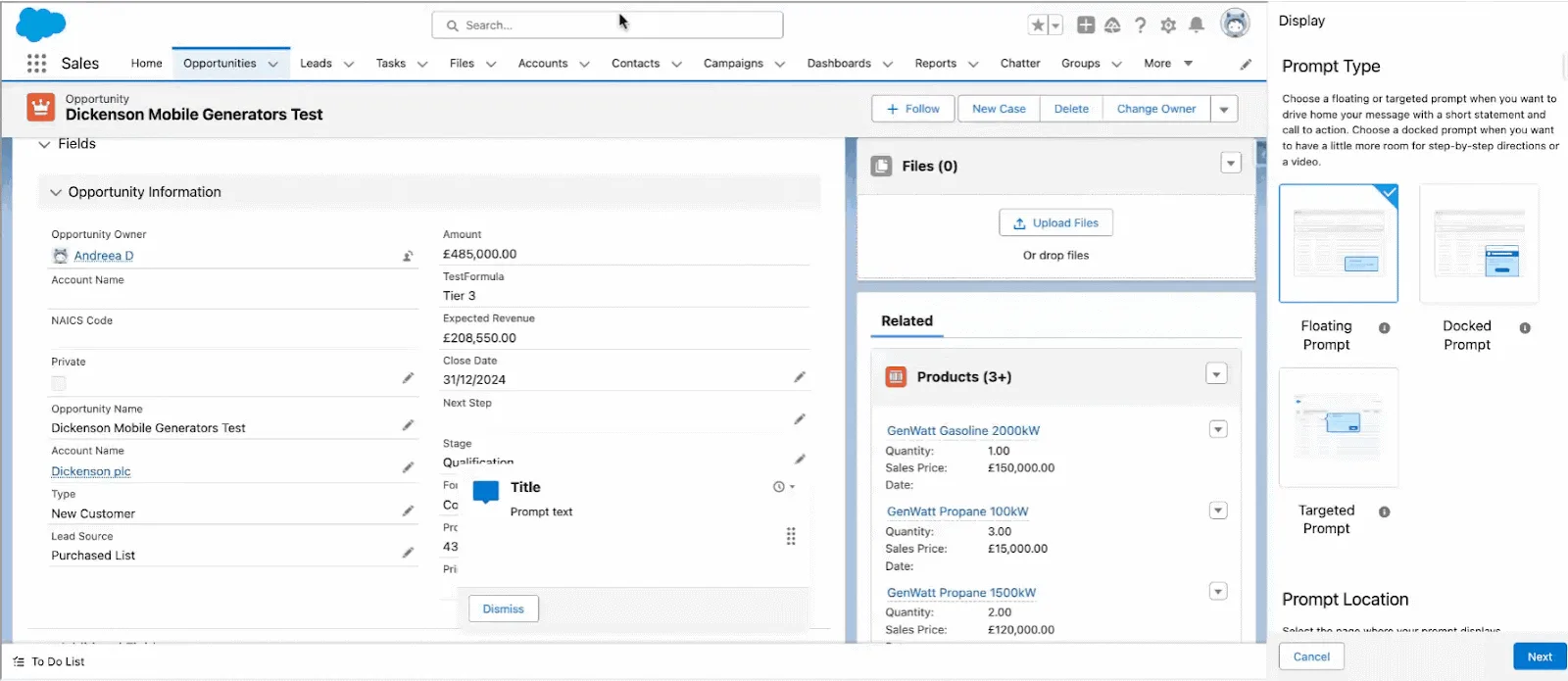 In-App Guidance floating prompt positioned on a Salesforce Lightning page