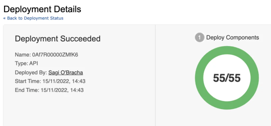 Successful inbound change set deployment status in Salesforce setup