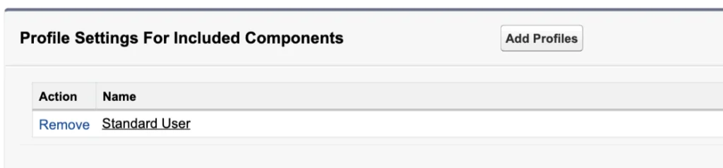 Profile settings area in a Salesforce outbound change set for permissions review
