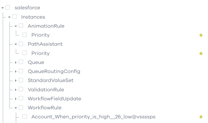 Source-driven deployment review showing metadata differences before release