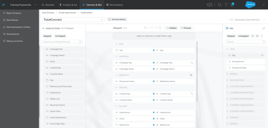 Marketing Cloud Intelligence API connector setup for Salesforce Datorama data streams