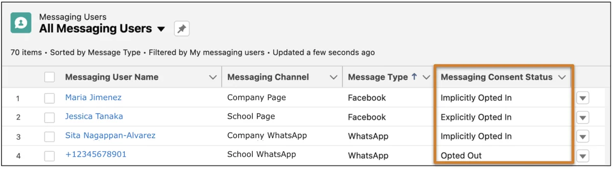 Messaging consent settings for Salesforce Digital Engagement opt-in and opt-out configuration