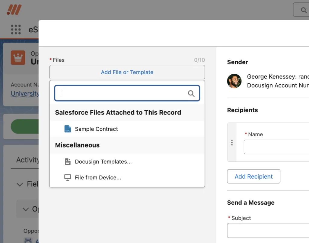Salesforce Files selection for a Docusign envelope from a record