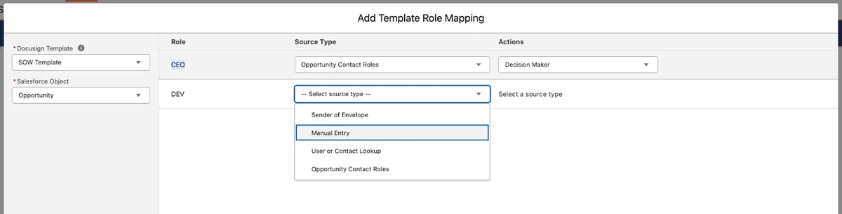 Template role mapping for Docusign recipients using Salesforce fields