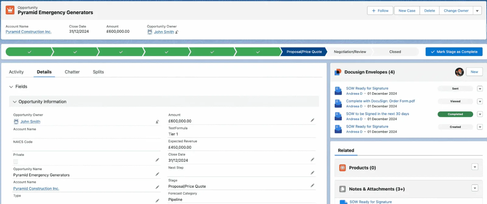 Envelope tracking related list for Salesforce and Docusign integration