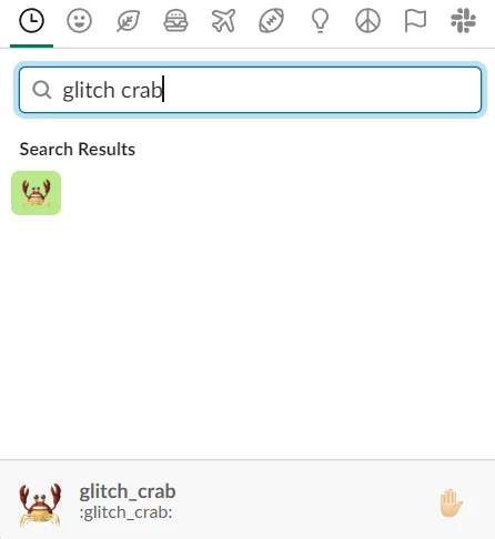 Glitch crab emoji found among Slack emoji options