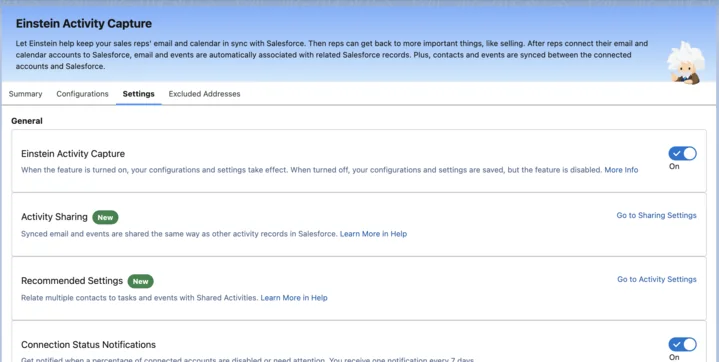 Sync Email as Salesforce Activity setting for captured email records