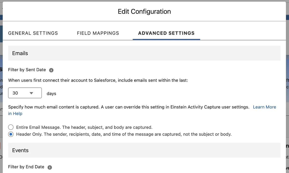 Header-only email capture privacy setting for Einstein Activity Capture