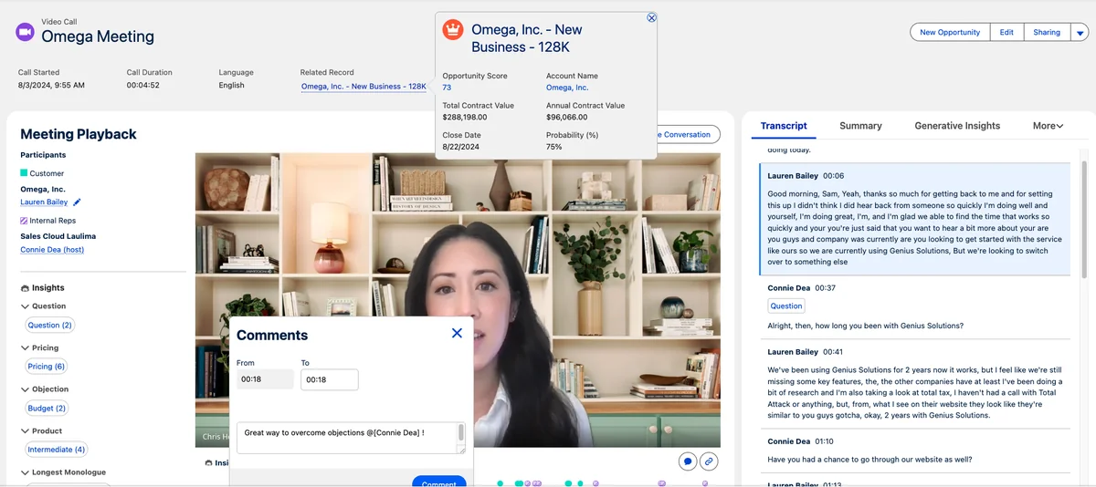 Related record matching for Salesforce voice and video calls in Einstein Conversation Insights