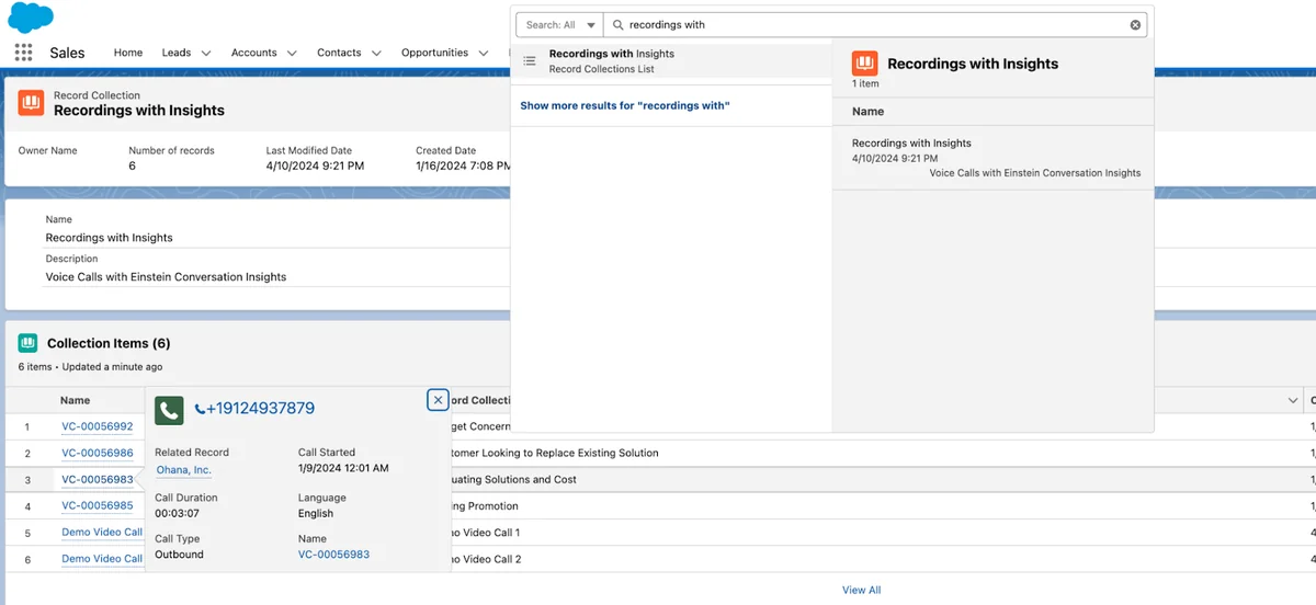 Salesforce call collections used for coaching sellers with recorded conversations