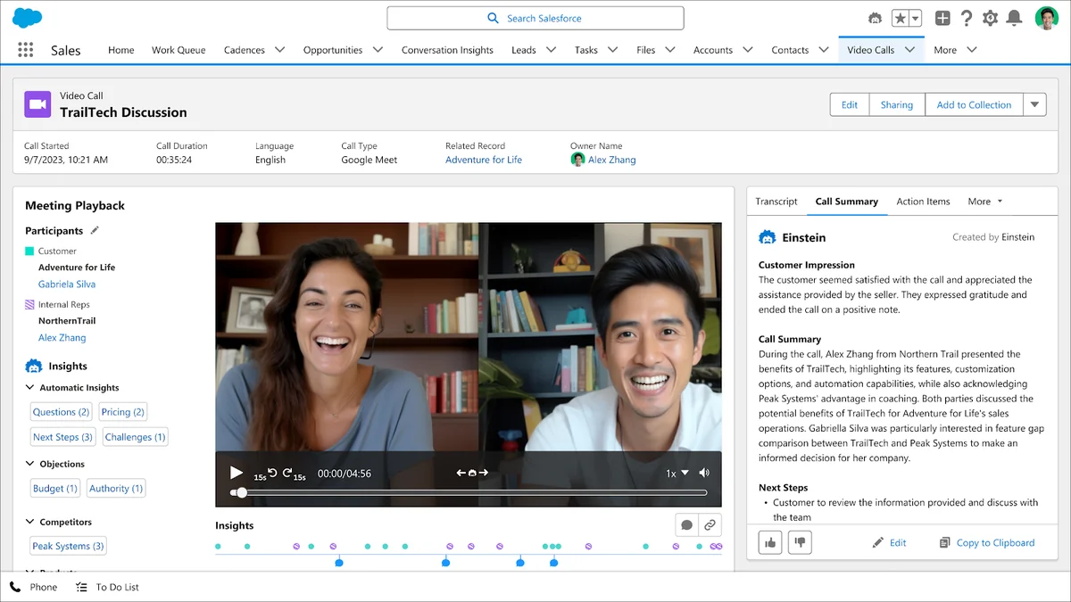Einstein call summary for Salesforce conversational intelligence on voice and video calls