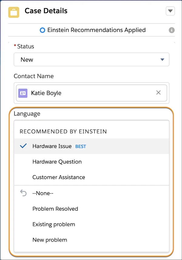 Einstein case classification model configuration in Salesforce Setup