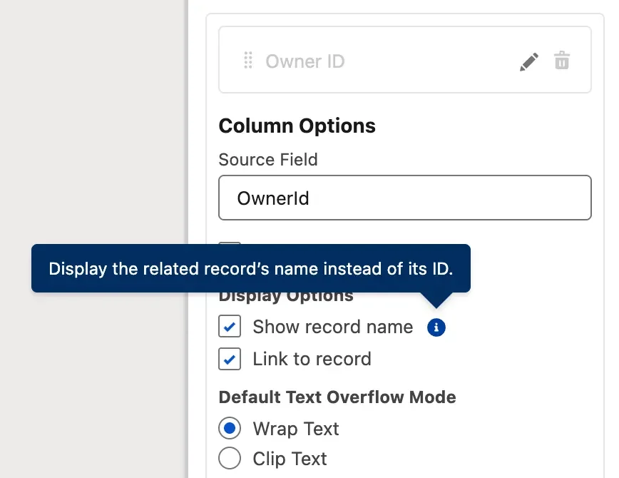 Screen Flow data table showing related record names and links in lookup columns