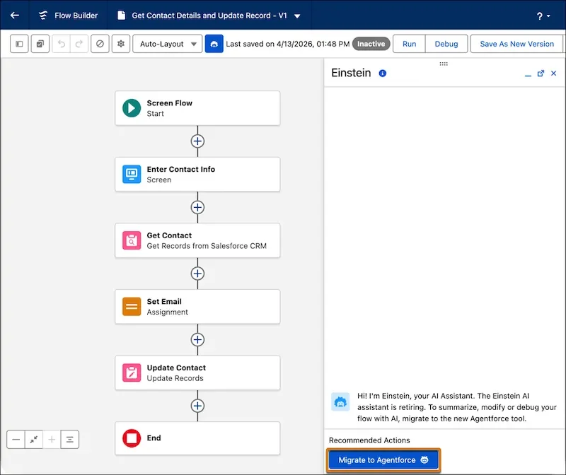 Natural language prompt panel for updating Screen Flows in Agentforce beta