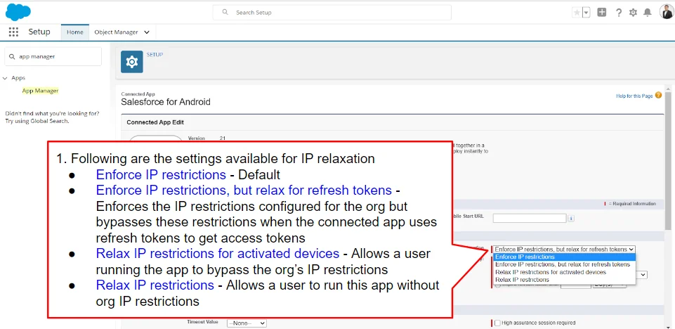 Salesforce login IP range settings for mobile web and mobile app access