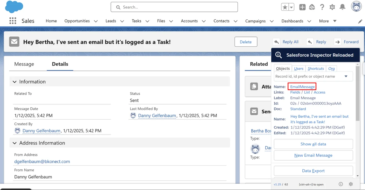 Task relationship fields used by the Salesforce activity timeline
