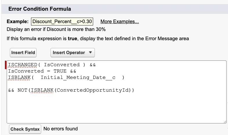 Salesforce lead conversion validation rule configuration