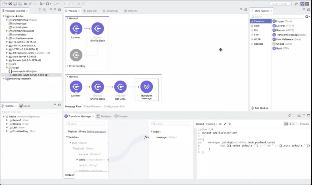Mule 4 runtime architecture diagram showing core engine components and message processing flow