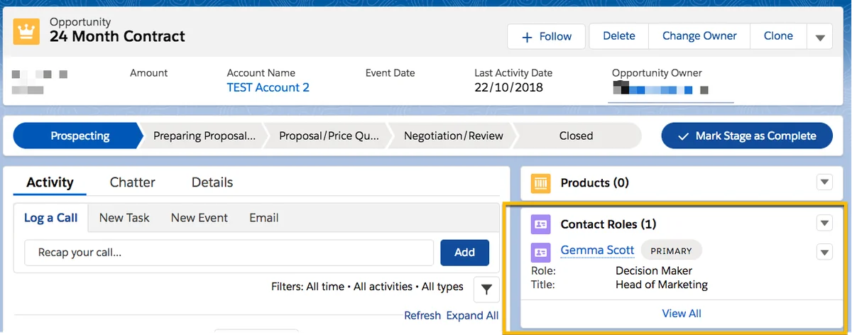 Opportunity Contact Role relationship used by Account Engagement and Salesforce