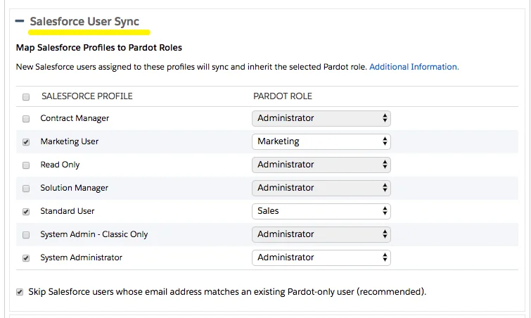 Salesforce User Sync role mapping for Account Engagement users