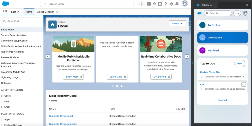 Salesforce workspace configuration for managing multiple records