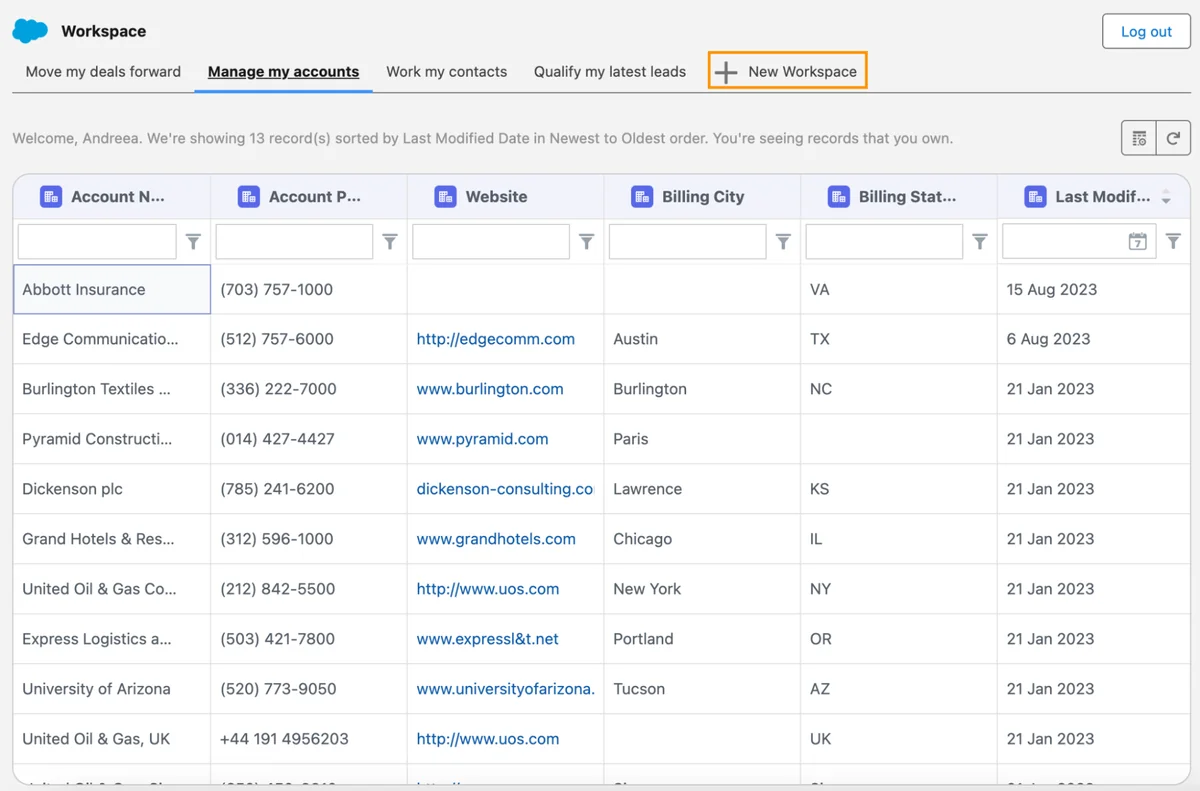 Activity feed showing prospect engagement tracking and notifications