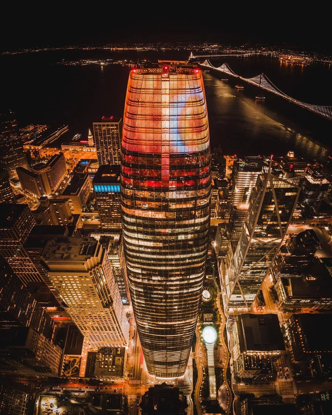 Day for Night LED public art at the crown of the sales force tower in San Francisco