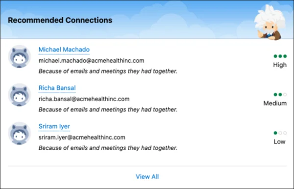 Recommended connections component showing relationship signals in Sales Cloud