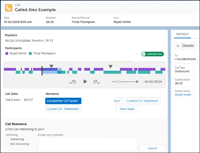 Einstein Conversation Insights dashboard for sales call analysis