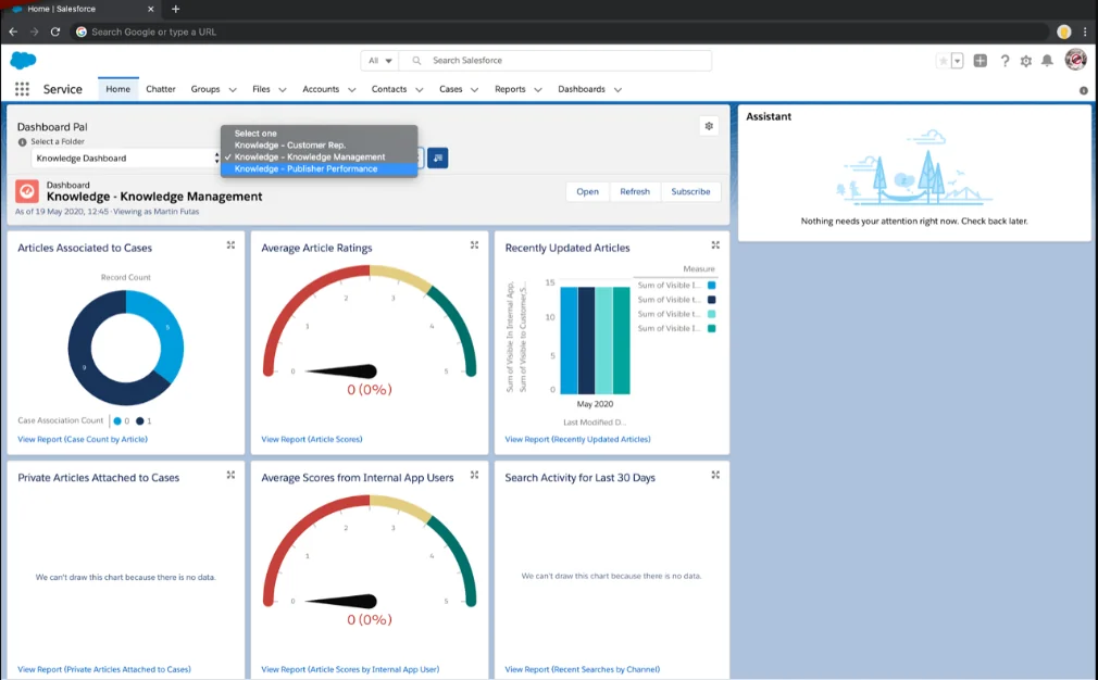 Dashboard Pal Lightning component showing dashboard selection interface