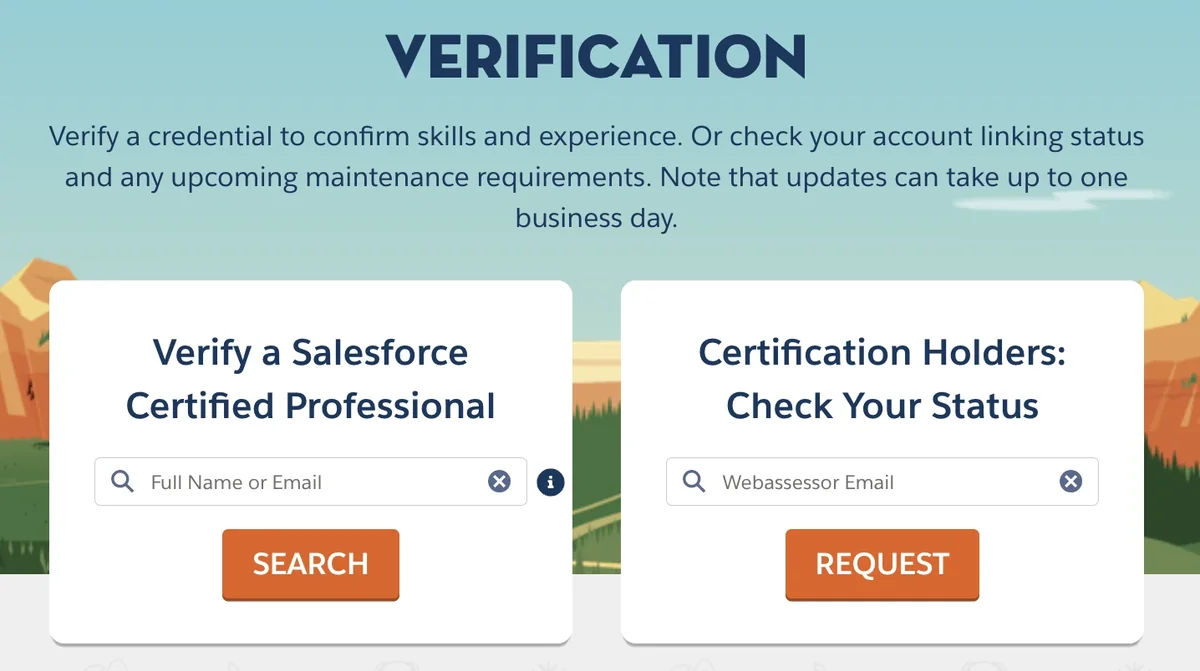 Salesforce verify credentials page with search options