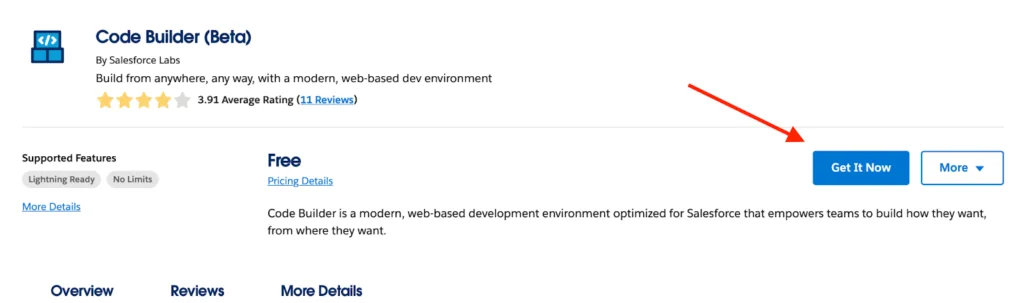 Legacy Salesforce Code Builder installation and activation page