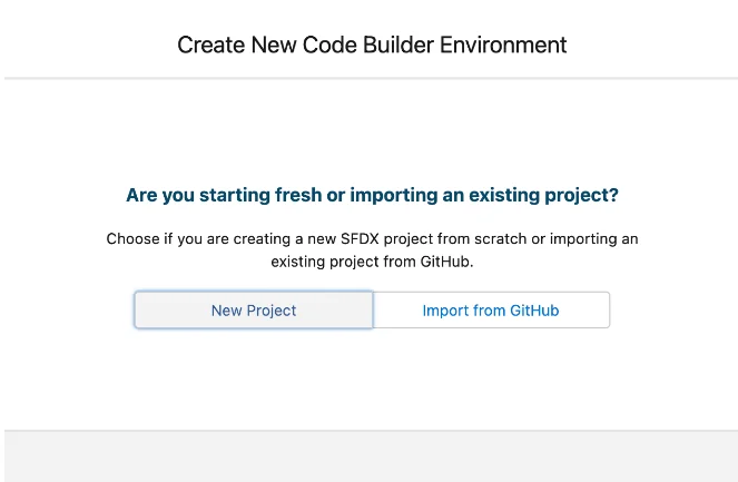 Salesforce Code Builder new project and repository options