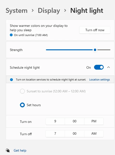 Windows Night Light settings for users viewing Salesforce at night