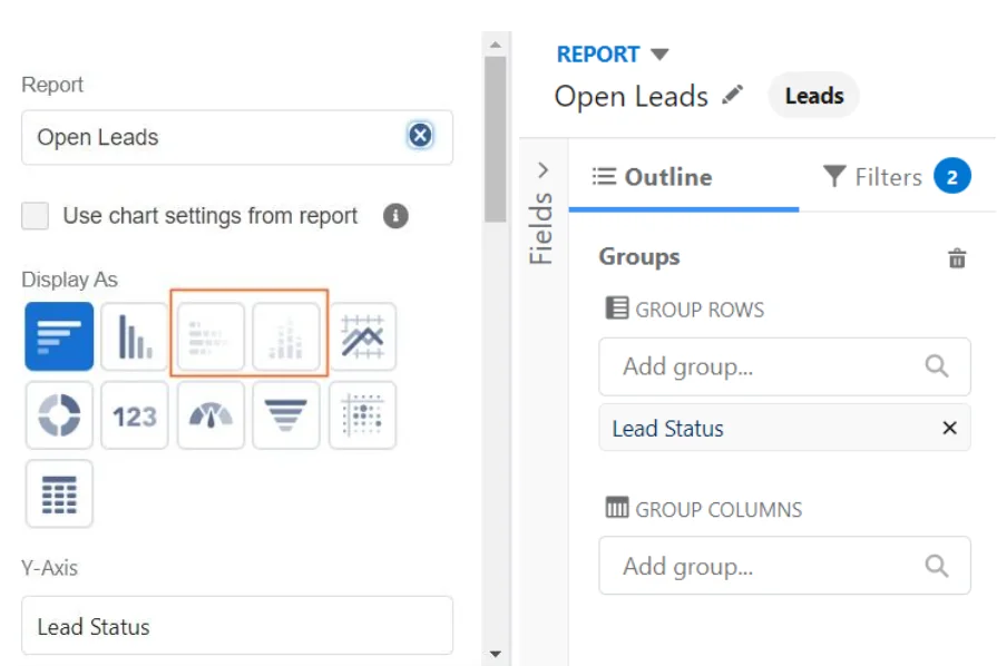 Salesforce dashboard chart choices limited by source report groupings