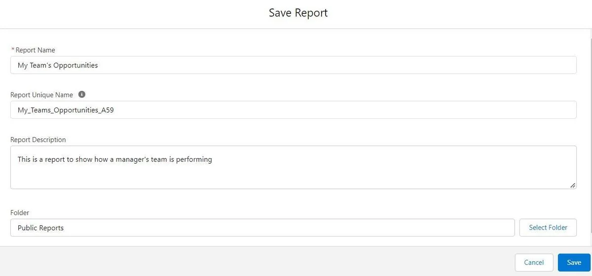 Opportunity report grouped by sales rep before creating a Salesforce dashboard