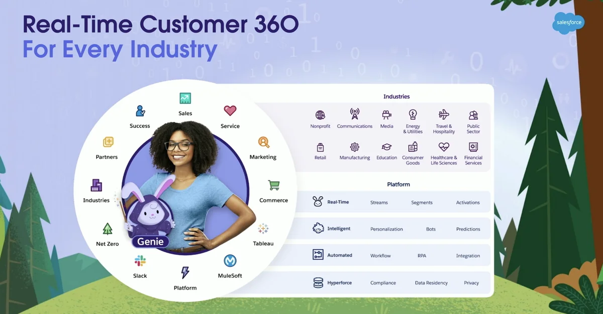 Salesforce Data Cloud customer profile unification across sales service and marketing
