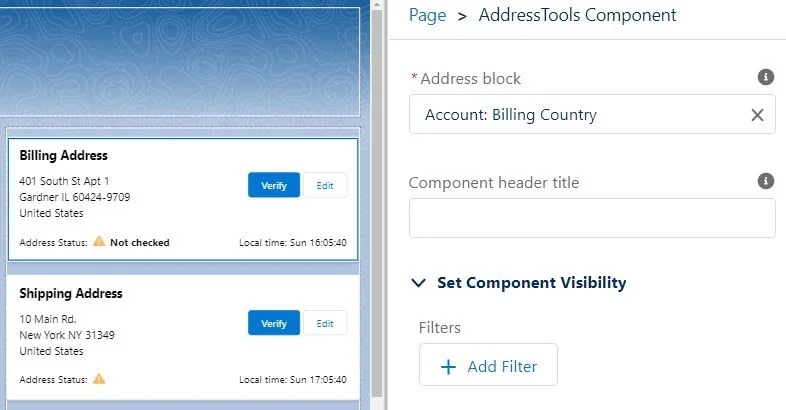 Salesforce Lightning address entry component on a record page