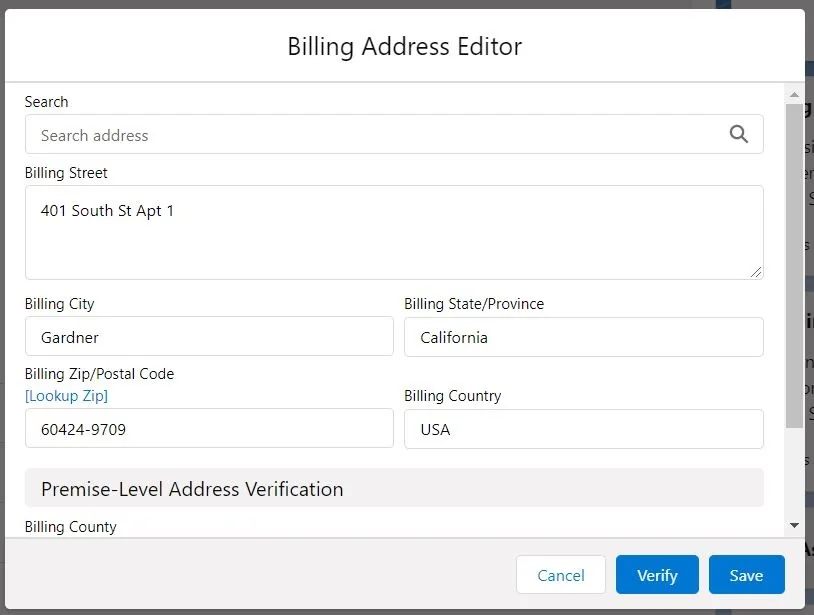 postal address search used to validate addresses in Salesforce