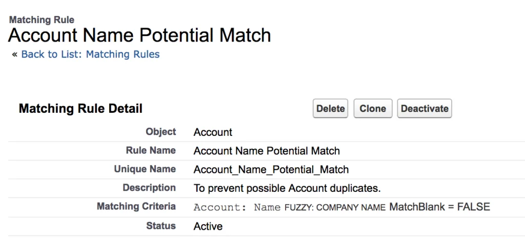 matching rules Salesforce fuzzy Account name setup for similar company names