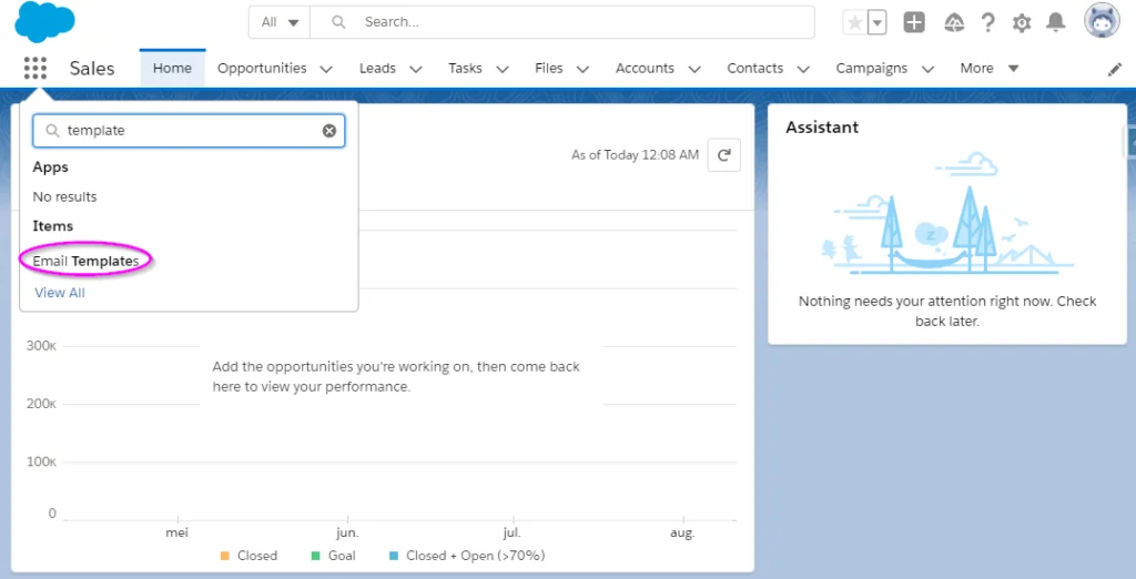 Email Templates app launcher item used to create email template in Salesforce
