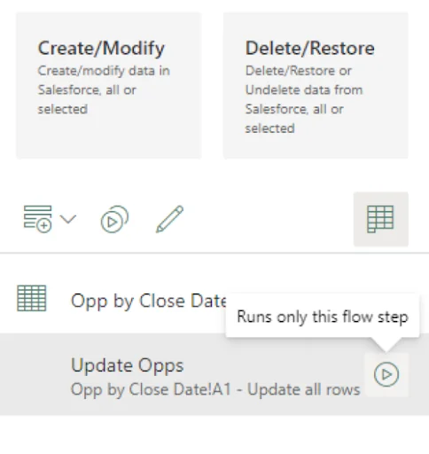 XL connector flow steps configured inside an Excel workbook