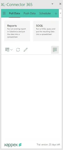 Salesforce report selection panel in an Excel connector