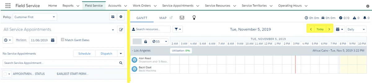 Scheduling policy configuration options in Salesforce Field Service Lightning