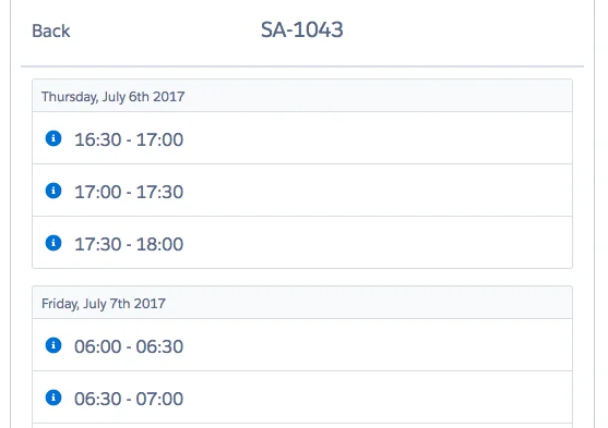 Book Appointment interface showing available time slots for field service scheduling