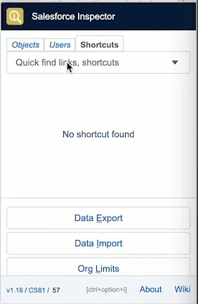 Salesforce setup shortcut search in Inspector Reloaded side panel